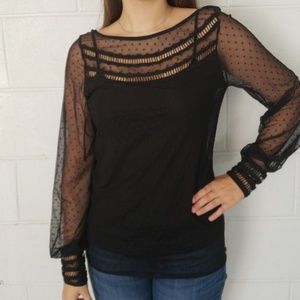 Guess Black See Through Lace Blouse Size M